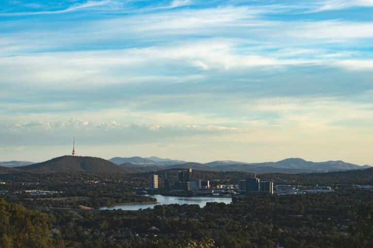 Canberra skyline featuring Telstra Tower on Black Mountain, the central city, and Lake Burley Griffin — Véurr Financial Planning specialist advice for Canberra public servants navigating voluntary and involuntary redundancy